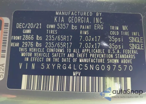 2022 Kia Sorento Lx from USA, damaged, VIN 5XYRG4LC5NG097570
